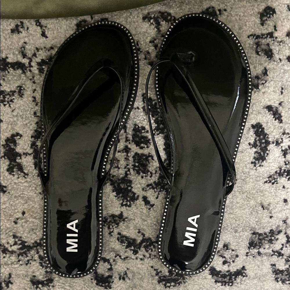 MIA Black Sandals with Rhinestone Accents